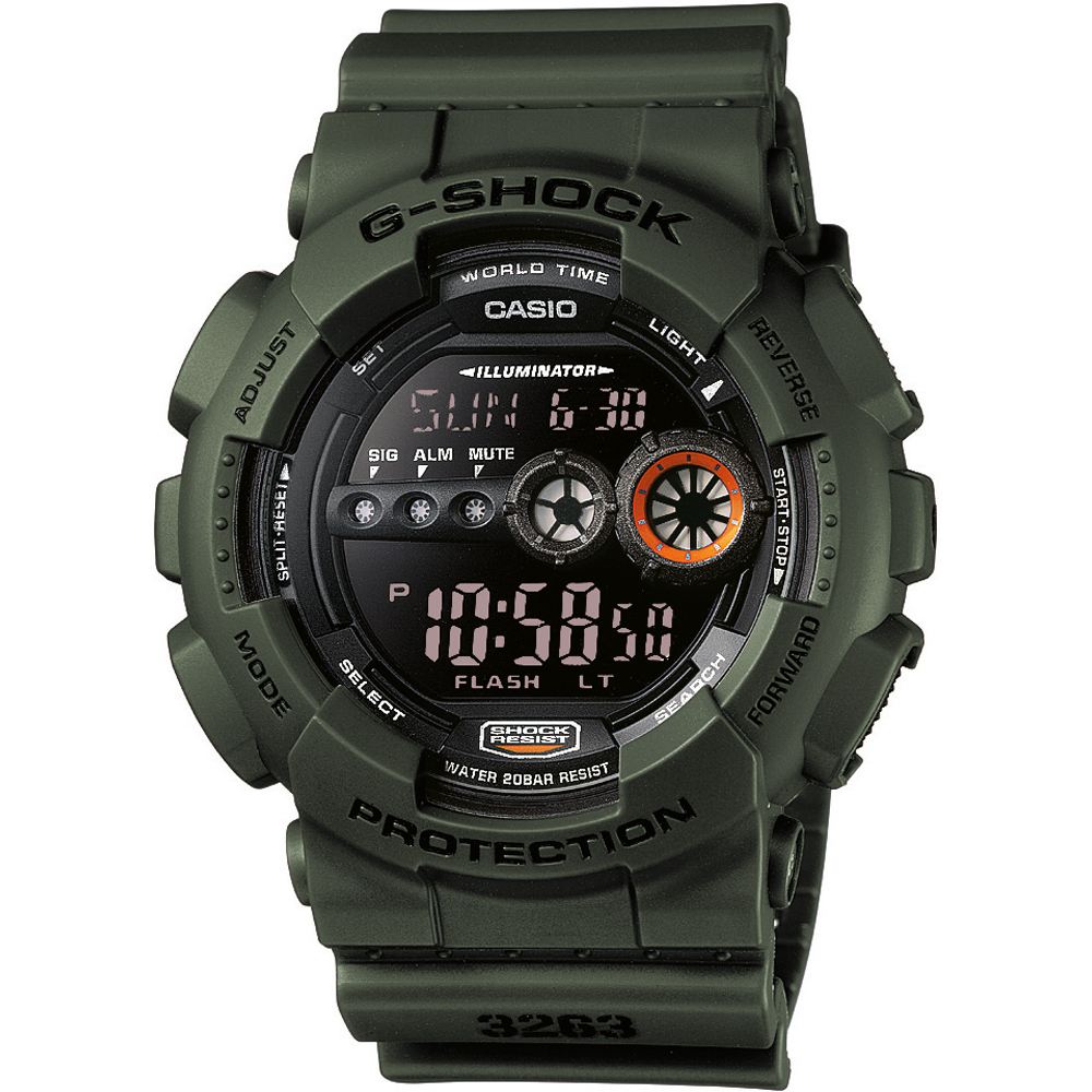G-Shock Classic Style GD-100MS-3ER World Time - Military Stealth Uhr
